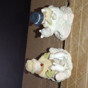 Charming Russ Snowman and Animal Figurine Duo